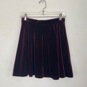 Wine Crushed Velvet Skater Skirt
